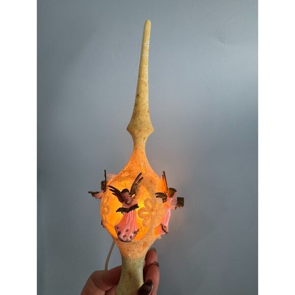 Vintage Lucite White Flocked Pink Angel Christmas Tree Topper Lighted Rare - Picture 11 of 13